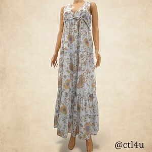 Boho Prairie Floral Tiered Maxi Dress Rachel Zoe Cotton Size XS Cottagecore